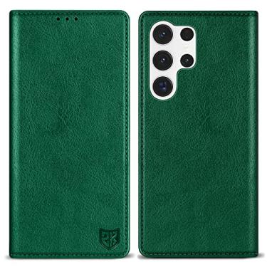 Imagem de ZZXX Capa carteira para Samsung Galaxy S23 Ultra com [bloqueio RFID] compartimento para cartão suporte de couro magnético forte dobrável capa protetora para celular Samsung Galaxy S23 Ultra (verde - 6,8 polegadas)