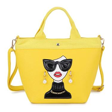Imagem de ENJOININ Bolsa feminina Funky feminina casual para compras com alça superior, bolsa de ombro de couro sintético, Amarelo A