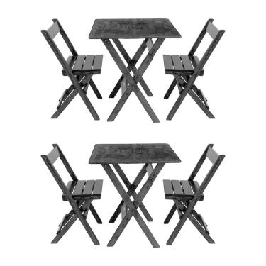 Imagem de Kit 2 Conjuntos Mesa Dobrável Para Bar E Restaurante 60x60cm Com 2 Cadeiras Em Madeira Maciça - Pret - Preto