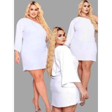 Imagem de Vestido Curto Vermelho Plus Size Mula Manca Manga Godê Ajustável Natal