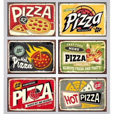 Imagem de Quadros Pizza Pizzaria Restaurante Retrô Vintage Kit 6 Peças - CAMALEÃ