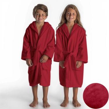 Imagem de roupão juvenil unissex com bolso manta flannel cores lisa - bell, Verm
