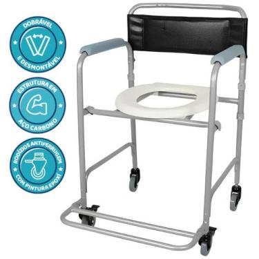 Imagem de Cadeira de banho higienica Idoso dobrável aço 100 Kg D30 - DELLAMED