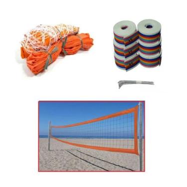 Imagem de Kit Rede de Vôlei de Praia 4 Lonas Seda 2mm + Fita de Marcação Pangué,