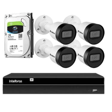 Imagem de KIT 4 CÂMERAS IP HD INTELBRAS VIPc 1230 B + NVD 1404 C/ HD 1 TB