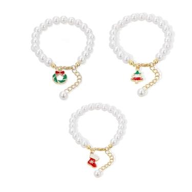 Imagem de GIGB PBDK Pulseira com pingente de corrente de ouro de pérola grossa, pulseira barroca ajustável de Papai Noel, guirlanda de Natal, joia de Natal de boneco de neve, joia de férias de inverno, Large,