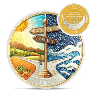Imagem de Hope Signpost 8 Year Sobriety Coin - Reborn from Storm AA Coins - Oito anos AA Chips and Medalhões - 1-10 Years NA AA Celebrate Recovery Addicts - Narcóticos Alcoólicos Anônimos Presentes para Homens