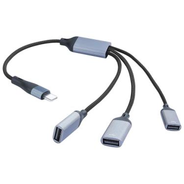 Imagem de JSADZKJ Cabo USB-C divisor 3 em 1, cabo adaptador USB tipo C macho para 3 USB fêmea, suporta carregamento/transferência de dados tipo C para USB 2.0 OTG cabo de extensão para laptop tablet hub de 13,8