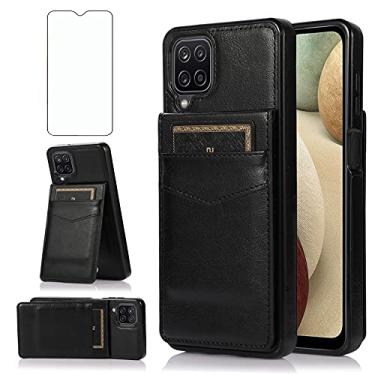 Imagem de Capa de celular para Samsung Galaxy A42 5G com protetor de tela de vidro temperado, suporte para cartão de crédito, capa de celular de couro, acessórios para celular Glaxay A 42 G5 Gaxaly 42A S42 4G 2021, capas femininas masculinas pretas