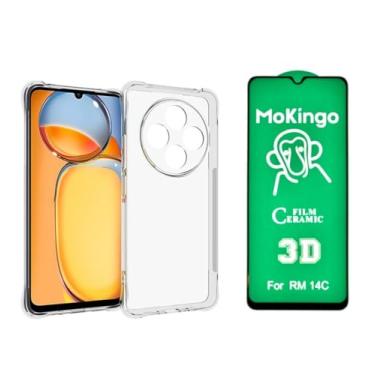 Imagem de Capa Capinha Anti Impacto Queda + Película de Ceramica 9d, silicone transparente clear com bordas reforçadas e flexível com efeito cristal Compátivel com Xiaomi Redmi 14c