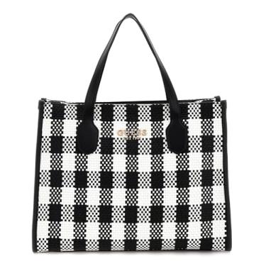 Imagem de GUESS Bolsa Silvana com compartimento duplo, Preto Multi, One Size