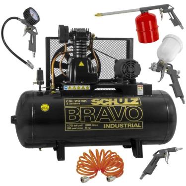 Imagem de Compressor de Ar Schulz CSL20 BRAVO200 20PCM 183LT Kit Acessórios 220/380V