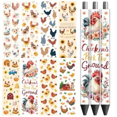 Imagem de Peacoblue Adesivo de transferência UV DTF para caneta Farm with Chickens Words - 48 peças à prova d'água impressão HD UV DTF caneta decalques adesivos para caneta lápis personalizada faça você mesmo