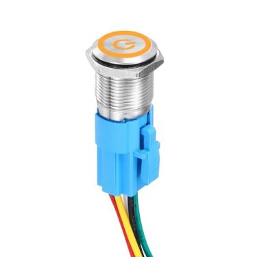 Imagem de DMiotech 2 peças de interruptor de botão de trava de aço inoxidável de 1,27 cm 4 pinos 1NO 3A 12-24V botão plano prata botão laranja lâmpada com plugue soquete com fio para sistemas de barcos de carro