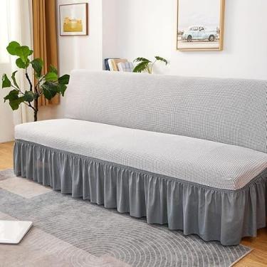 Imagem de Capa de futon sem braços com saia de babados, capa de sofá-cama futon altamente elástica, capa de sofá antiderrapante sem braços, tecido de veludo grosso, macio e aconchegante(Gray,Large (190-210cm))