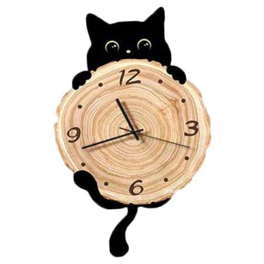 Imagem de WeiLaiKeQi Gato relógio de parede decoração da parede leve silencioso presentes decorativos ornamento pendurado relógio para, den casa quarto do miúdo escola, 50 Cm com Onda