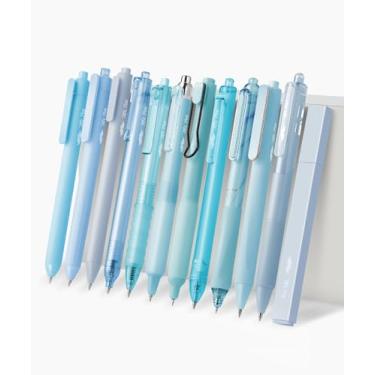 Imagem de Mr. Pen - Conjunto de canetas de gel, pacote com 12, barris azuis pastel, 1 marcador estético, canetas de gel de tinta preta de 0,5 mm para diário, presente de Natal