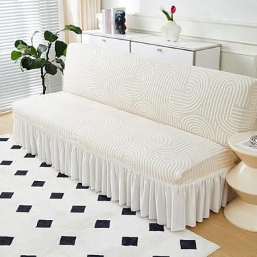 Imagem de Capa de futon sem braços com saia de babados, sofá-cama futon altamente elástica(Beige,Small (120-150cm))