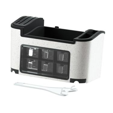 Imagem de ＫＬＫＣＭＳ Organizador de armazenamento de cozinha, armazenamento de pauzinhos de colher, rack de especiarias, capa à prova de poeira Easy Access Condimento, Branco com Padrão