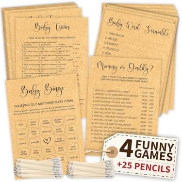 Imagem de WOODAMORE Funny Baby Shower Games Gênero Neutro - Jogo de Bingo para Chá de Bebê para Menina, Bingo de Bebê para Chá de Bebê Menino, Trivia Baby Word Scramble, Jogos de Bebê para Decorações de Chá de