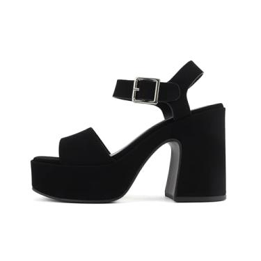 Imagem de Soda Launch ~ Sandália feminina aberta com tira no tornozelo plataforma de salto alto, Nobuck preto, 37