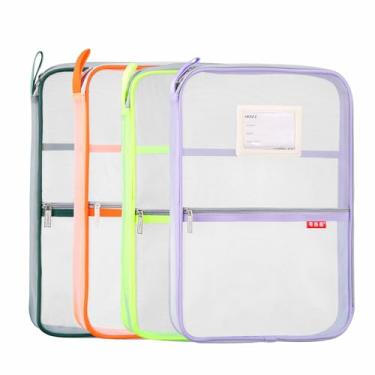 Imagem de Pendancy Bolsa de malha com zíper 37,5 x 27,4 cm Pastas de arquivo de nylon leve transparente, tamanho A4, multicamadas, organizador de documentos, bolsa de armazenamento para material de escritório e