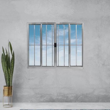 Imagem de Janela Alumínio de Correr 120x120cm 4 Folhas com Grade Plus Lux Esquadrias Natural