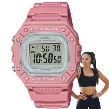 Imagem de Relógio de Pulso Casio Feminino Digital Esportivo Quadrado Illuminator Rosa Prova Dágua 50 Metros W-218HC-4AVDF