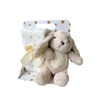 Imagem de Kit Ursinho Com Mantinha Soninho Para Bebê Coelho Bege - HK Baby