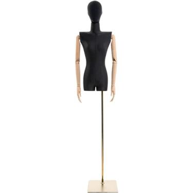Imagem de CUTPOIY Suporte de manequim de tronco, torso de manequim feminino preto, altura ajustável, vestido adulto forma manequim de meio corpo com cabeça e suporte de metal, para clothin