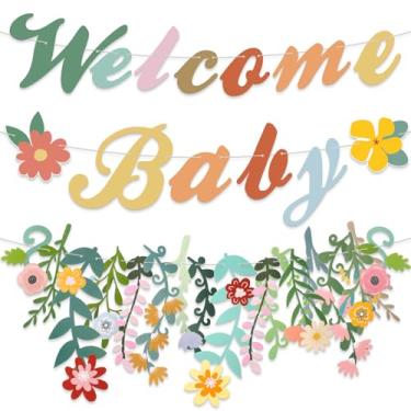 Imagem de Epakh 3 peças de banner de festa de bebê de boas-vindas flores silvestres decorações de chá de bebê para meninas revelação de gênero suprimentos de festa adereço de foto para menina jardim flor tema