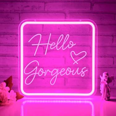 Imagem de Hello Gorgeous Sinais de néon para decoração de parede, letreiro neon de LED rosa para meninas adolescentes, luzes neon reguláveis, para decoração de quarto de meninas, salão de beleza, festa
