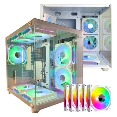Imagem de Kit Gabinete Gamer Aquário Branco GB1797 Vidro Temperado Frontal Lateral Micro ATX + 05 fans RGB Gerenciáveis FC1397