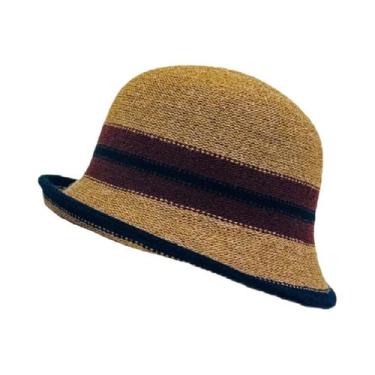 Imagem de Chapéu de Balde Dobrável de Lã Listrada Feminino - Estilo Elegante Fed
