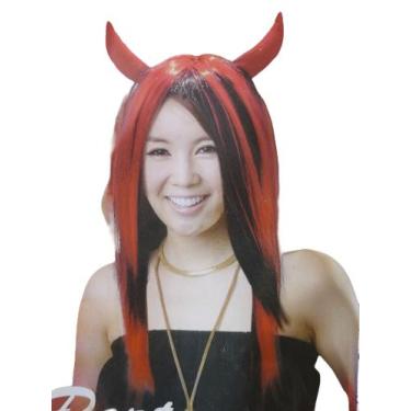 Imagem de Peruca Diabinha Com Chifre Fantasia Diaba Halloween Cosplay Carnaval -