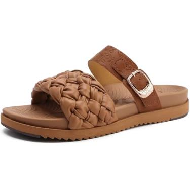 Imagem de KuaiLu Sandálias femininas ortopédicas modernas elegantes com fascite plantar confortável suporte de arco de verão ajustável couro trançado aberto almofada feminina sandálias deslizantes tamanho 5-11,