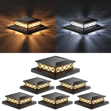 Imagem de TopVelo Poste solar com 6 unidades, poste de luz solar com 2 modos de luz, 16 LEDs brilhantes decoram deck, pátio, varanda, cerca, serve para postes de vinil/madeira 10 x 12 x 15 cm (preta)