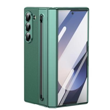 Imagem de HAO RIYLN Capa ultrafina para Samsung Galaxy Z Fold6, capa de couro antiarranhões, proteção à prova de choque, capa de negócios galvanizada, verde, Z DOBRAD6