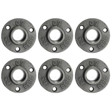 Imagem de AGUTEA Flange decorativa de ferro fundido preto de 3 furos para encanamento acessórios de flange vintage vintage DIY (pacote com 6) (1/2 POLEGADA)