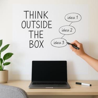 Imagem de Adesivo Lousa Branca 2 metros + Marcador. Papel de Parede Quadro Branco/Preto Autocolante PVC Lavável para Escritório, Home Office e Quarto Infantil. Organização e Decoração Fácil. (Branco)