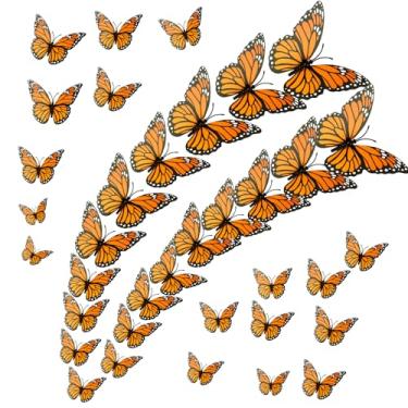 Imagem de 36 peças de decorações de borboleta monarca, decoração de parede de borboleta em 3 tamanhos, borboletas falsas laranja 3D, artesanato de borboletas artificiais para Halloween, dia morto, quarto, festa