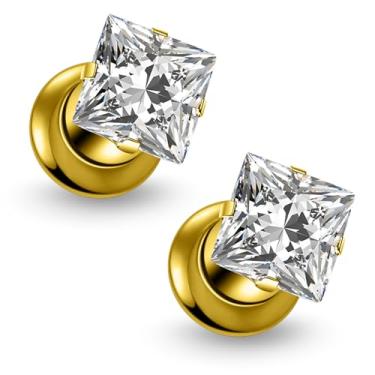 Imagem de Ruifan Calibres para orelhas ASTM F136 titânio quadrado transparente CZ único alargador parafuso túnel calibres brincos expansor de orelha kit alargadores alargadores alargadores piercings para