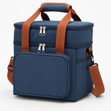 Imagem de Bolsa Termica Marmita Lancheira Grande Alça Ombro Trabalho Passeio Academia Dois Andares (Azul marinho)