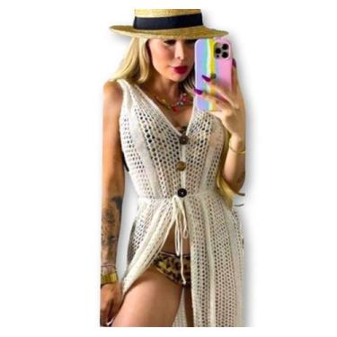 Imagem de Saída praia feminina cavada tricot colete 3 botões na frente - filo mo