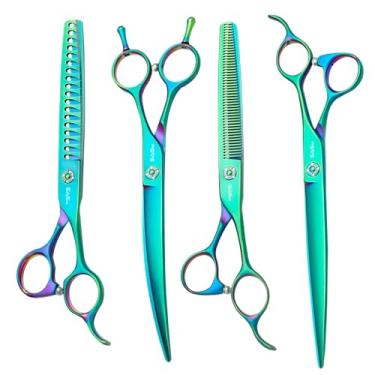 Imagem de SnipStar 7/7.5 polegadas tesoura profissional de animais de estimação conjunto de cuidado reta, curva, chunker e tesouras de diluição, taxa de diluição 25-45%