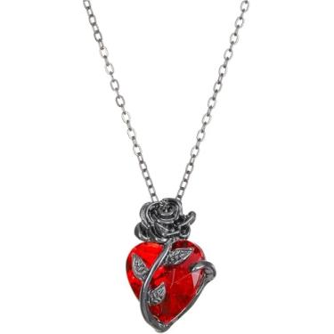 Imagem de Colar Gótico com Pingente de Coração e Rosa Negra, Estilo Emo Grunge Alternativo, Acessório Unissex