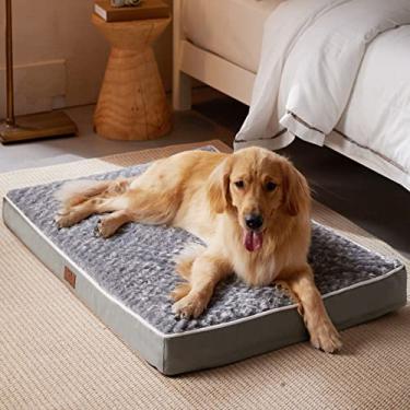 Imagem de WNPETHOME Cama grande ortopédica para cães, cama para cães à prova de mastigar para cães grandes com caixa de espuma de ovo, cama para animais de estimação com capa para cama de cachorro macia e à prova d'água, lavável e removível (cama de cachorro grande 91,4 x 68,5 x 7,6 cm cinza)