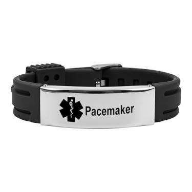 Imagem de Pulseira de alerta médico para mulheres e homens, pulseira de silicone ajustável para diabéticos D.N.R marcapasso epilepsia, Adjustable Size, Silicone, Sem Pedra Preciosa