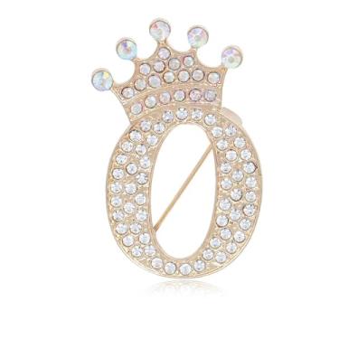 Imagem de Broche de letra inicial com coroa para mulheres, meninas, homens, meninos, broches de nome personalizado, artesanato, broche, colorido, strass, broche, ouro, A-Z, Zircônia cúbica