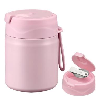 Imagem de Howeemo Garrafa Térmica Para Sopa De 17 Oz Comida Quente Infantil, Pote Térmico Com Colher, Recipiente Almoço, Caixa Aço Inoxidável À Prova Vazamento Boca Larga, Rosa Escola